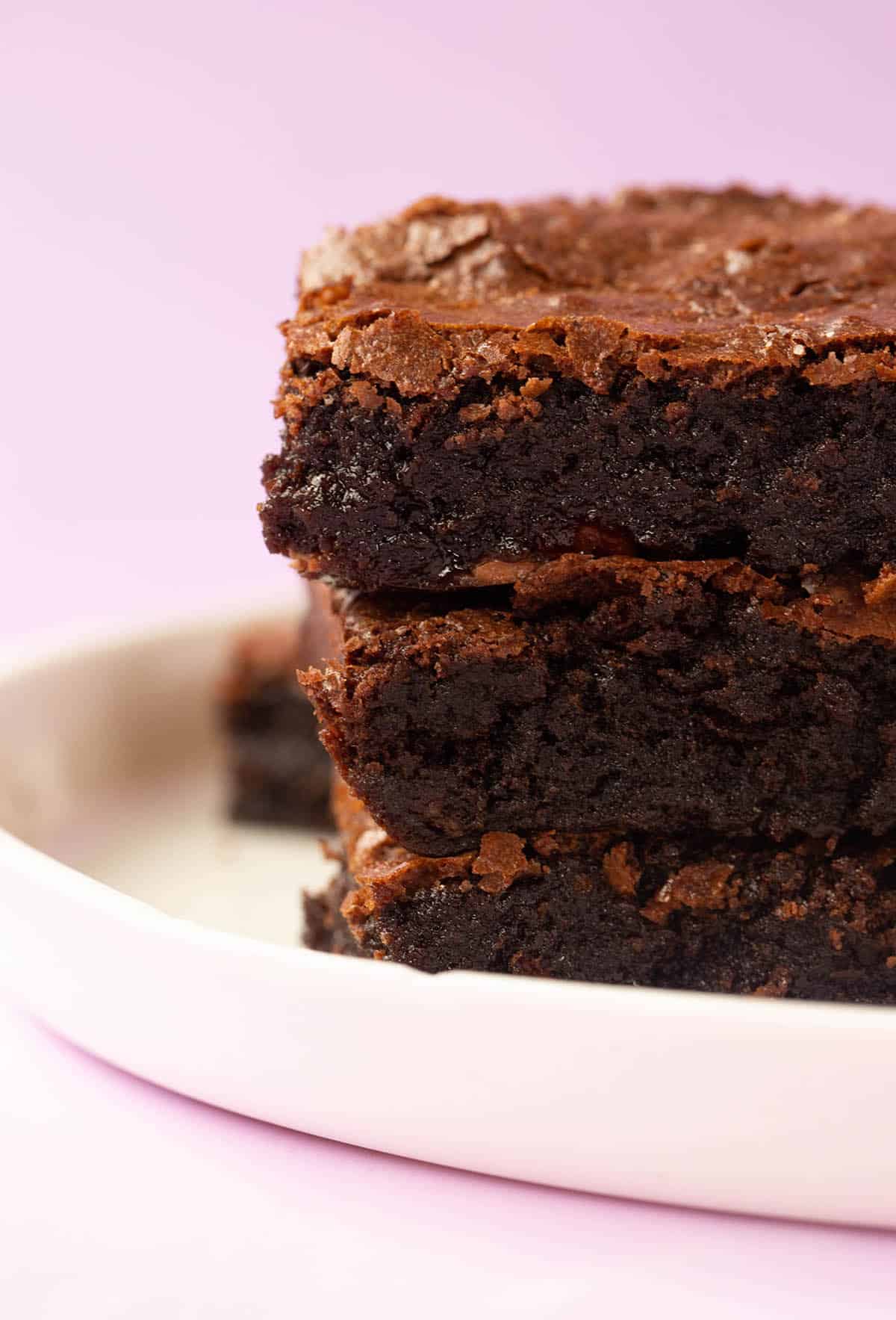 Close up of a stack of fudgy Gluten Free Brownies.