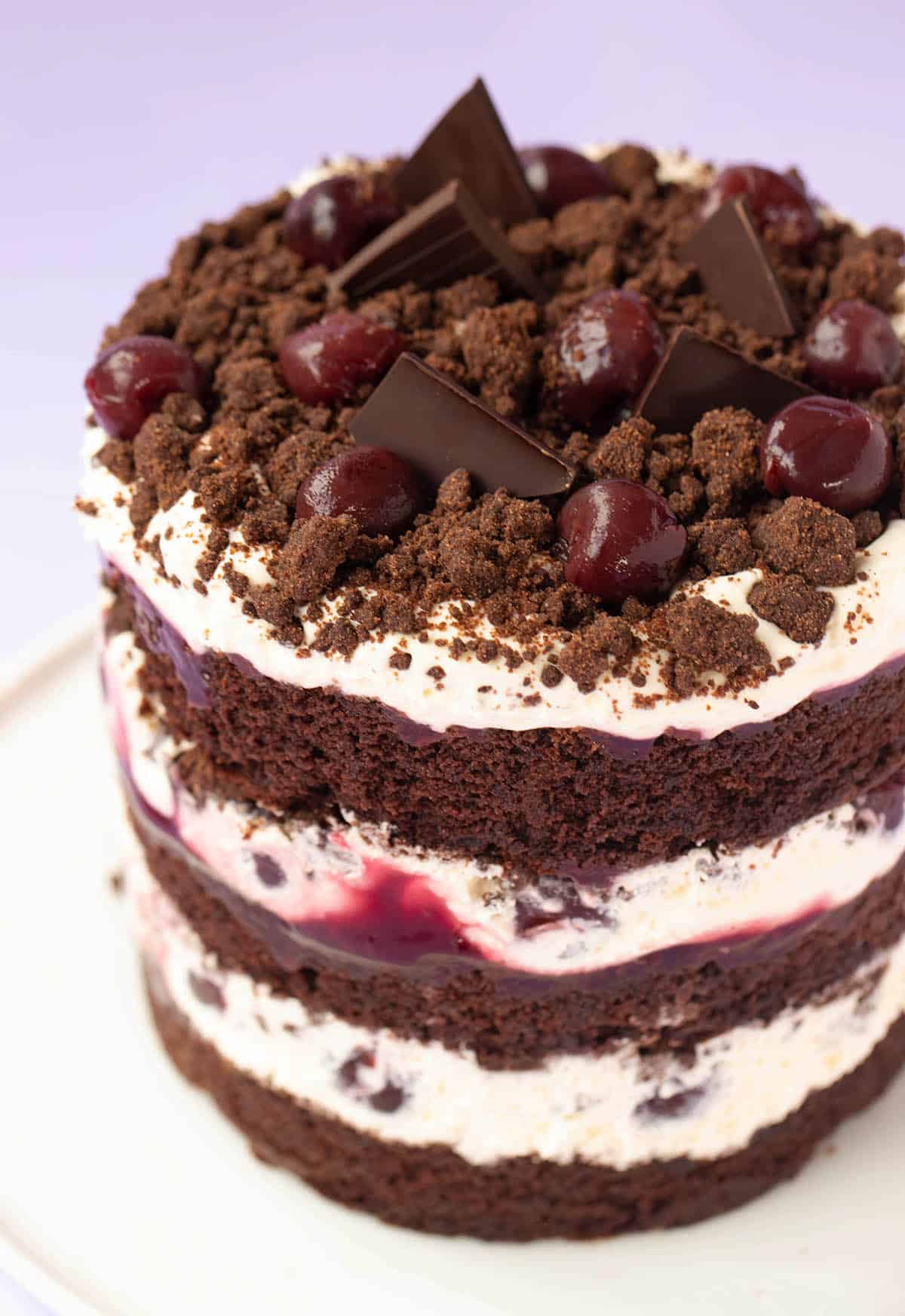Top view of a beautiful Chocolate Cherry Cake.