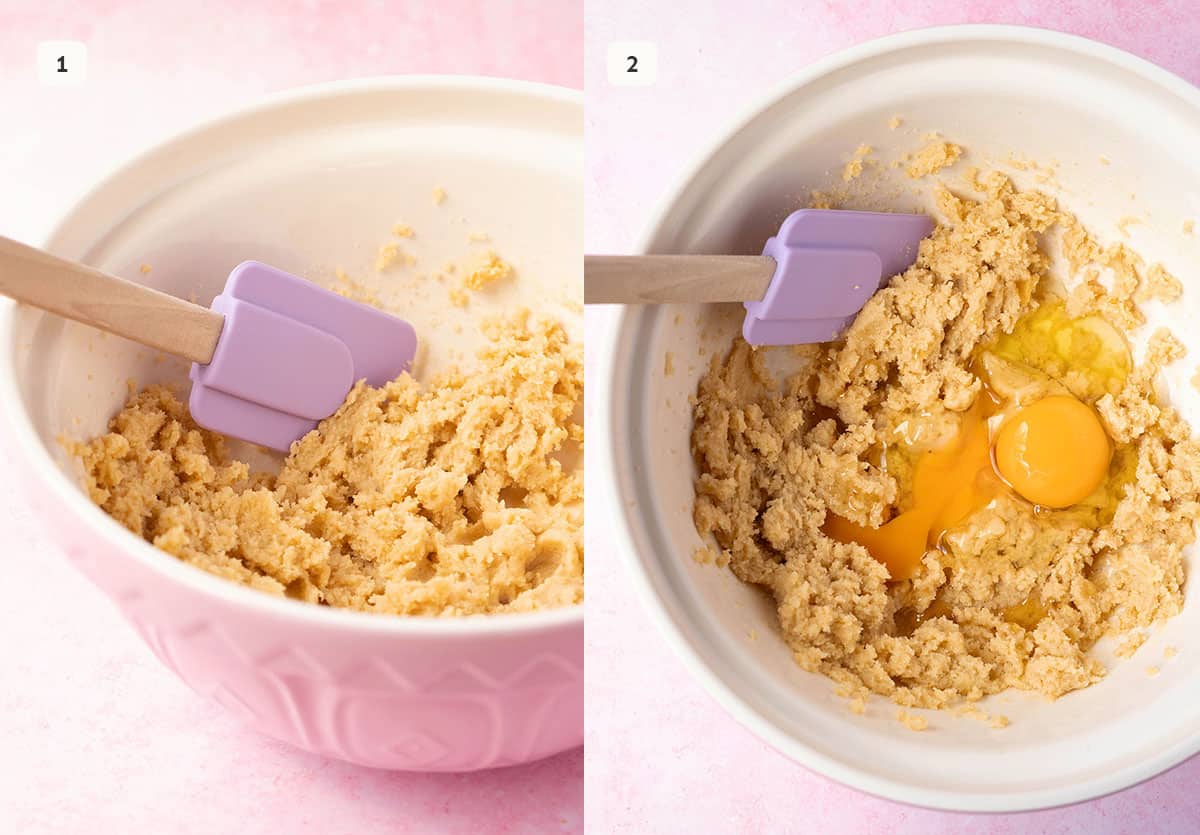 Photo tutorial showing how to mix together butter and sugar. 