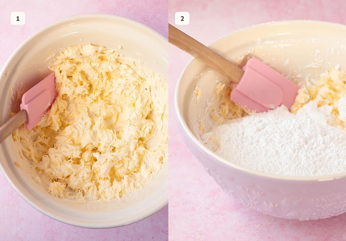 Photo tutorial showing how to make cream cheese frosting from scratch.