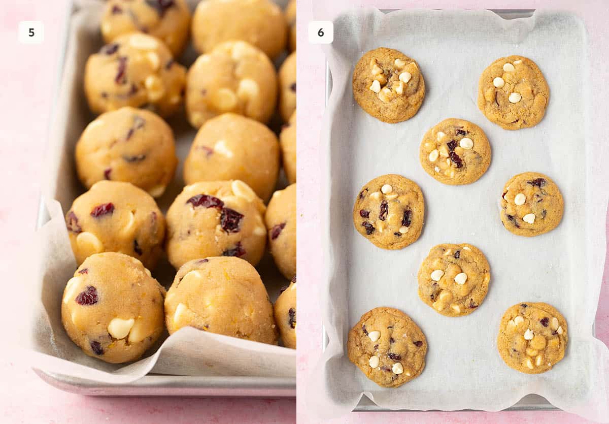 Baking white chocolate cranberry cookies. 