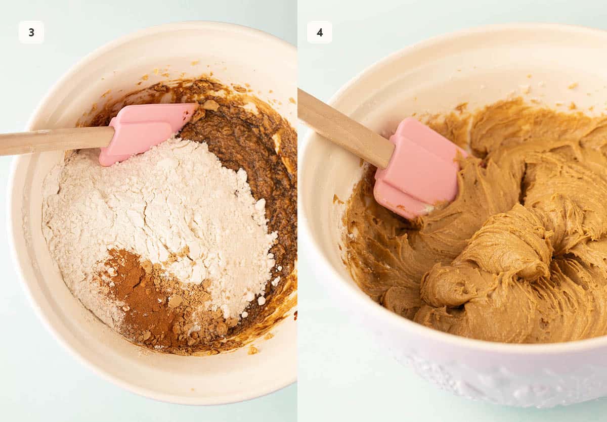 A large mixing bowl showing how to make gingerbread cake batter from scratch.