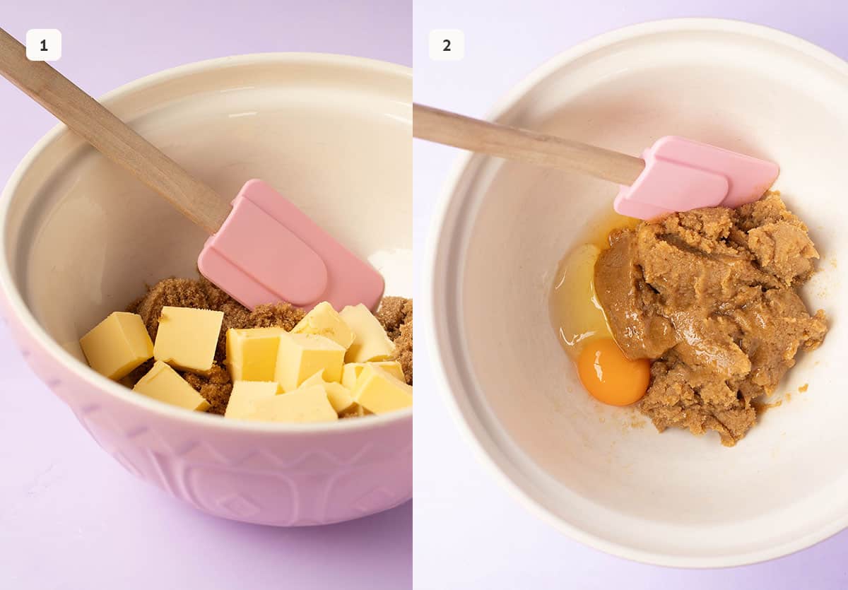 Photo tutorial showing how to mix butter and sugar for cookies. 