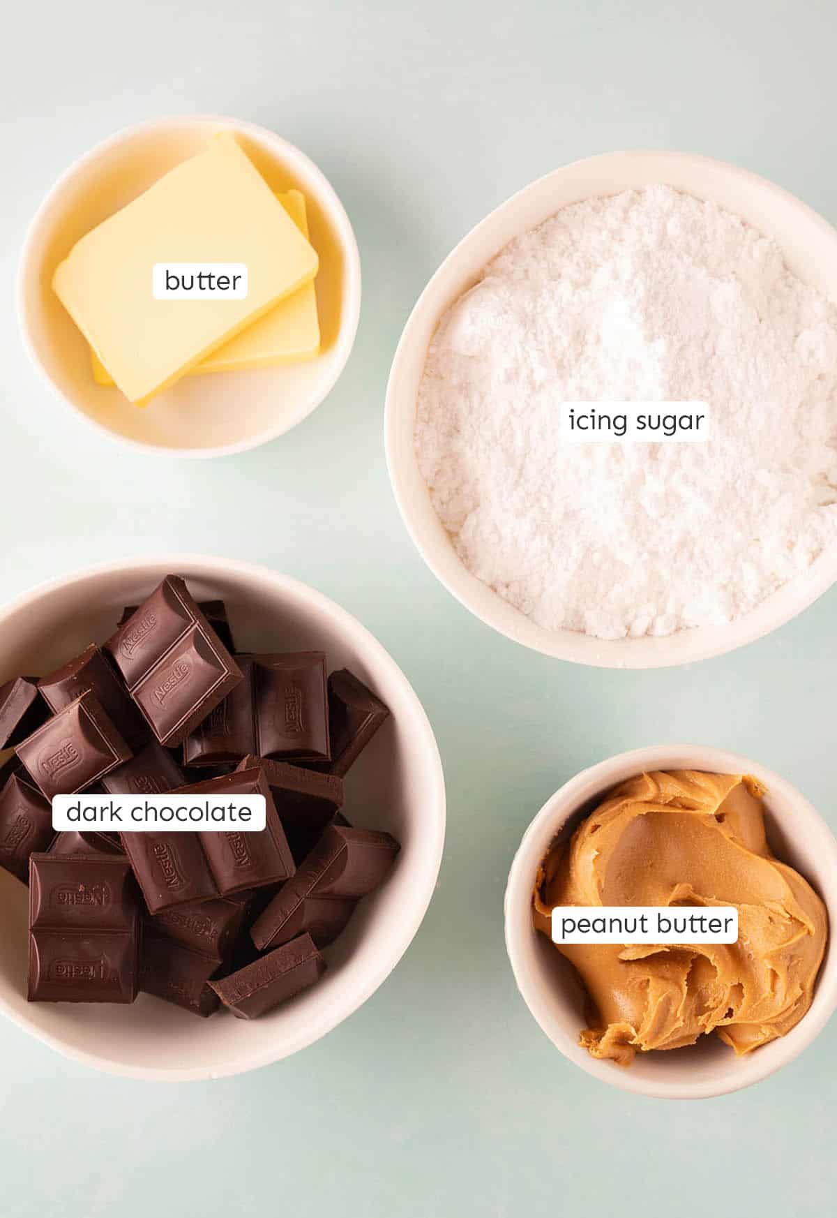 All the ingredients needed to make Peanut Butter Balls from scratch.