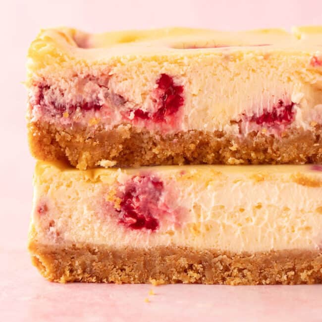 A stack of white chocolate cheesecake bars