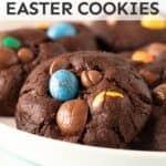 chocolate easter cookies on a white plate