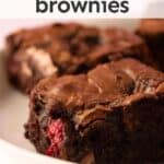 Raspberry Chocolate Brownies on a white plate.