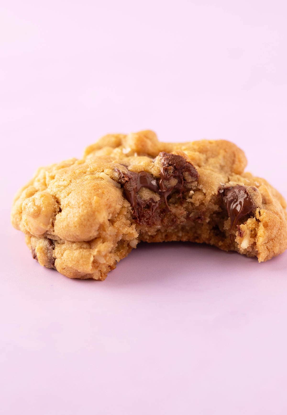 Close up of a single gooey Caramel Cookie.