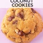 Coconut caramel cookie on a purple backdrop