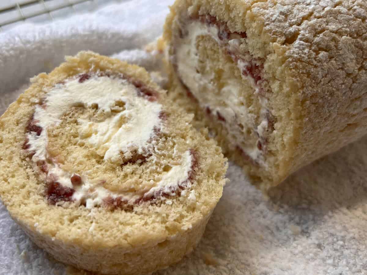 A homemade vanilla cake roll made by jessica holmes when testing her recipe. 