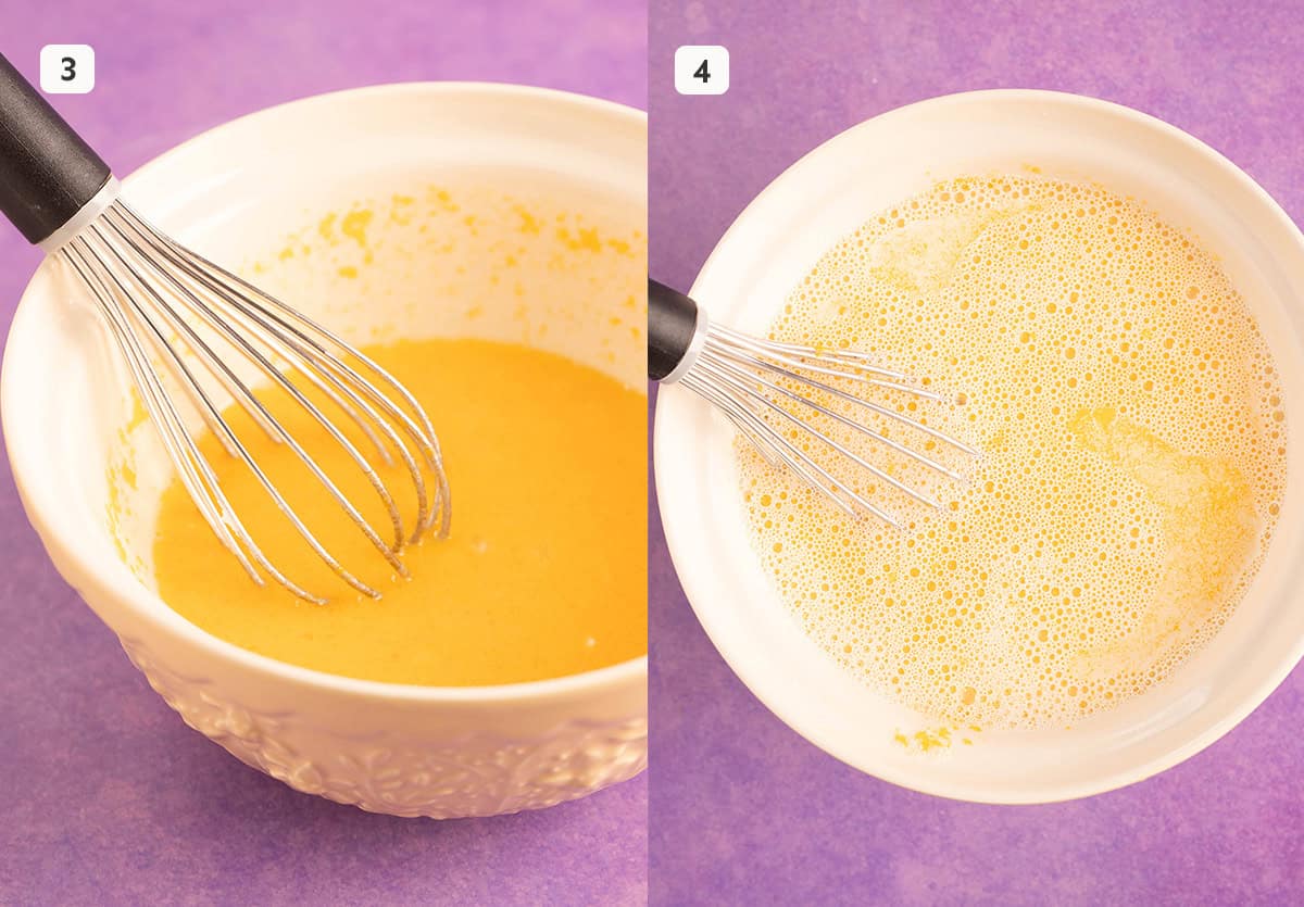 Mixing bowl filled with custard prior to heating.