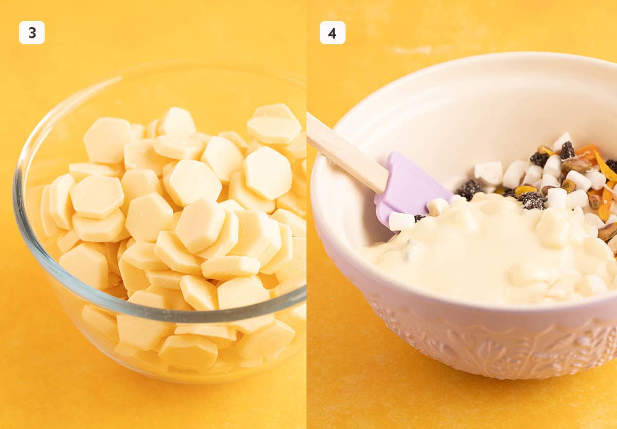 White chocolate melted for rocky road. 