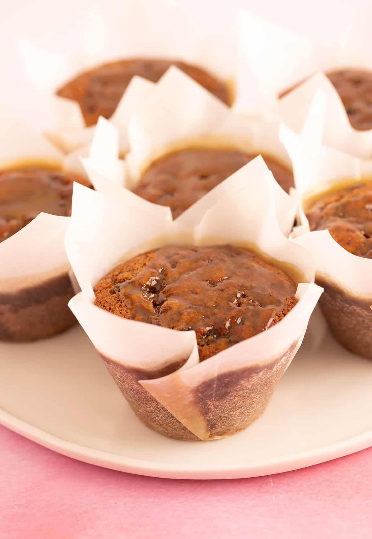 A plate of beautiful Sticky Date Muffins.