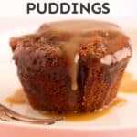 A beautiful sticky date pudding on a white plate.