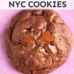 Beautiful thick chocolate cookies on a purple background.