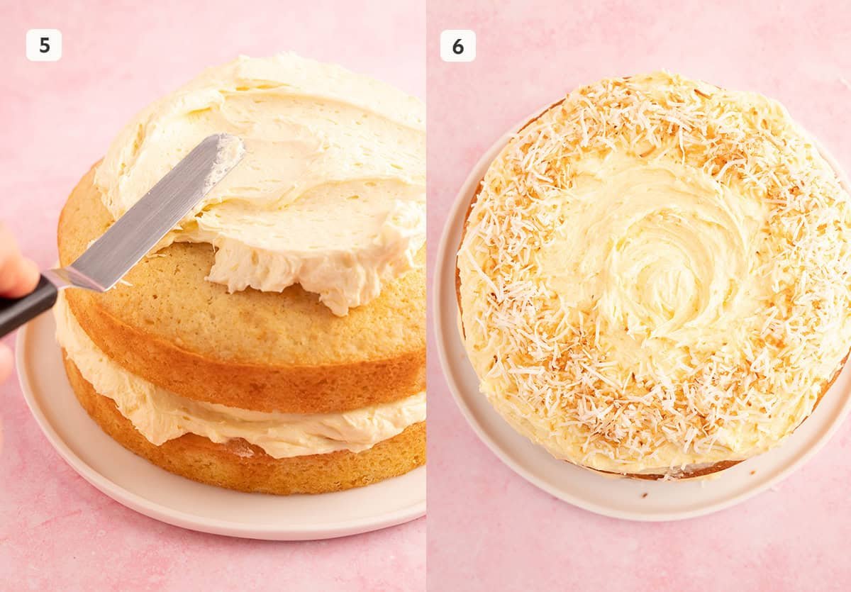 Decorating a beautiful lemon layer cake with homemade buttercream. 