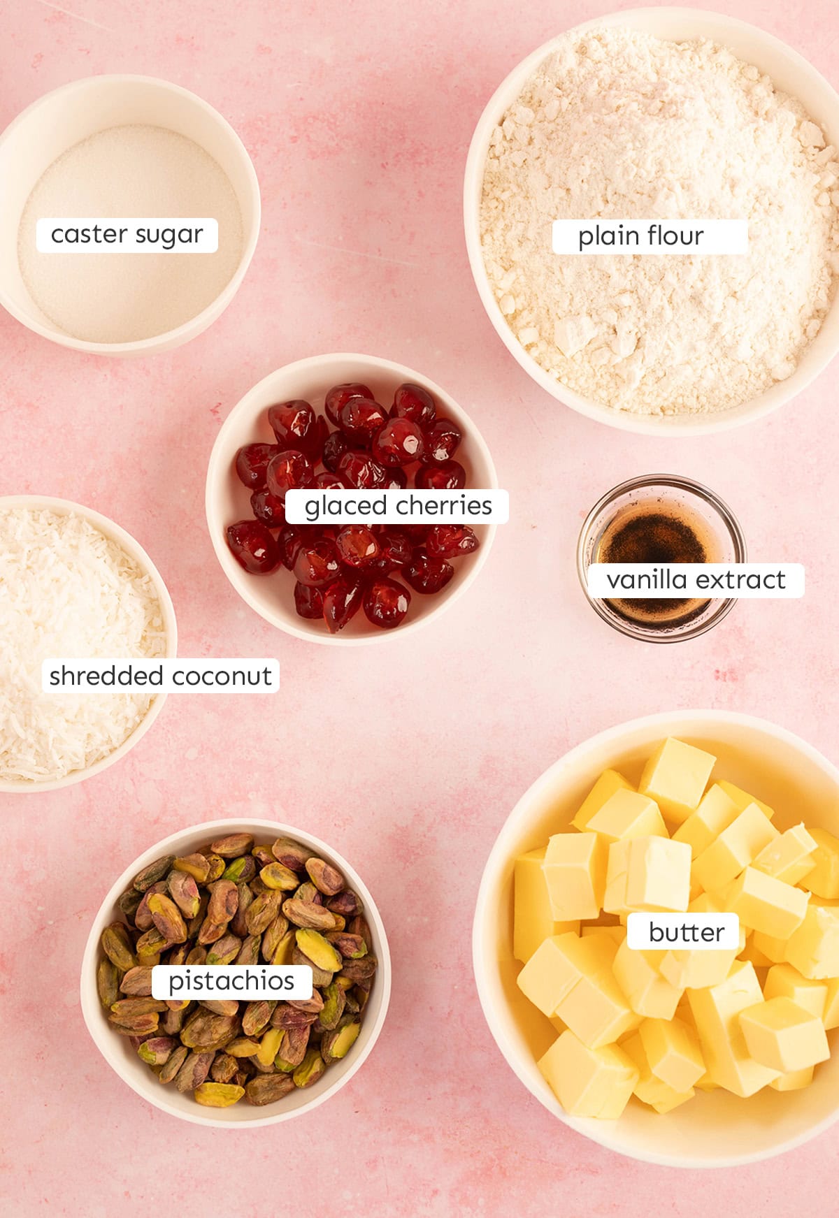 All the ingredients needed to make Santa's Whiskers Cookies from scratch. 