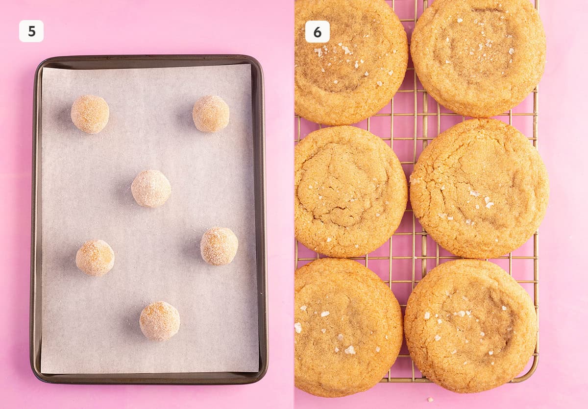 Before and after photos showing gingerbread cookie dough baked.