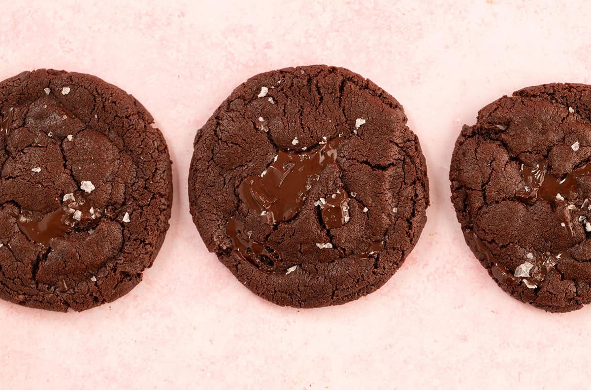 Three perfect chocolate cookies in a row.