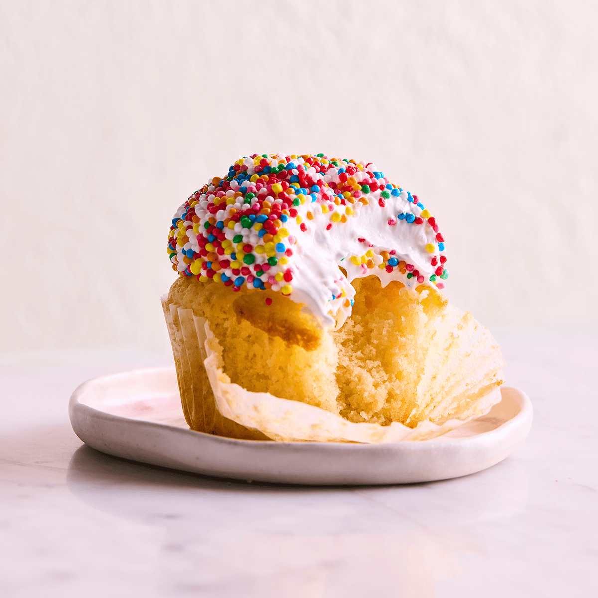 Close up of a beautiful Fairy Bread Cupcake