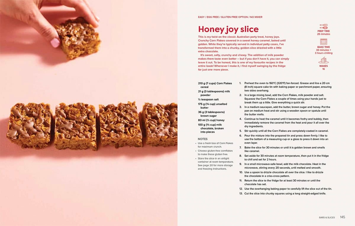 Stunning Honey Joy Slice layout from the Something Sweet cookbook.