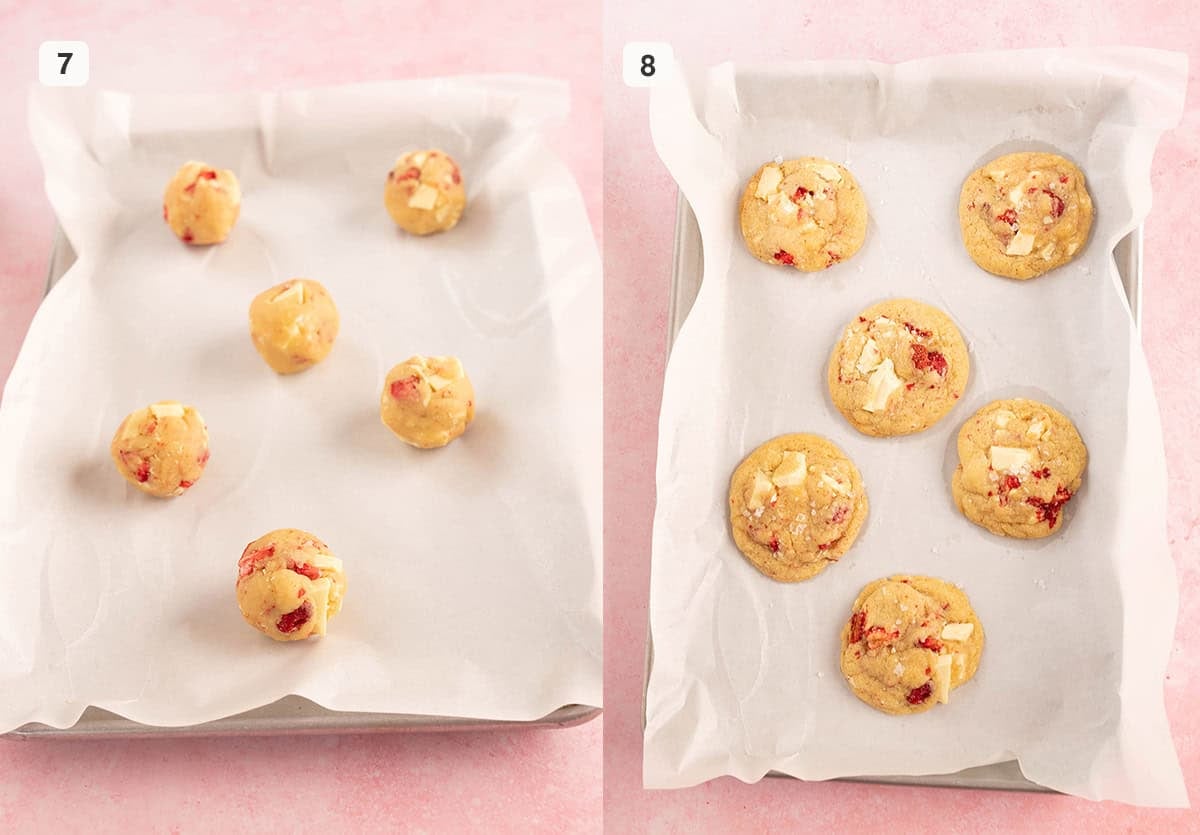 Cookie dough ready to be baked on an oven tray. 