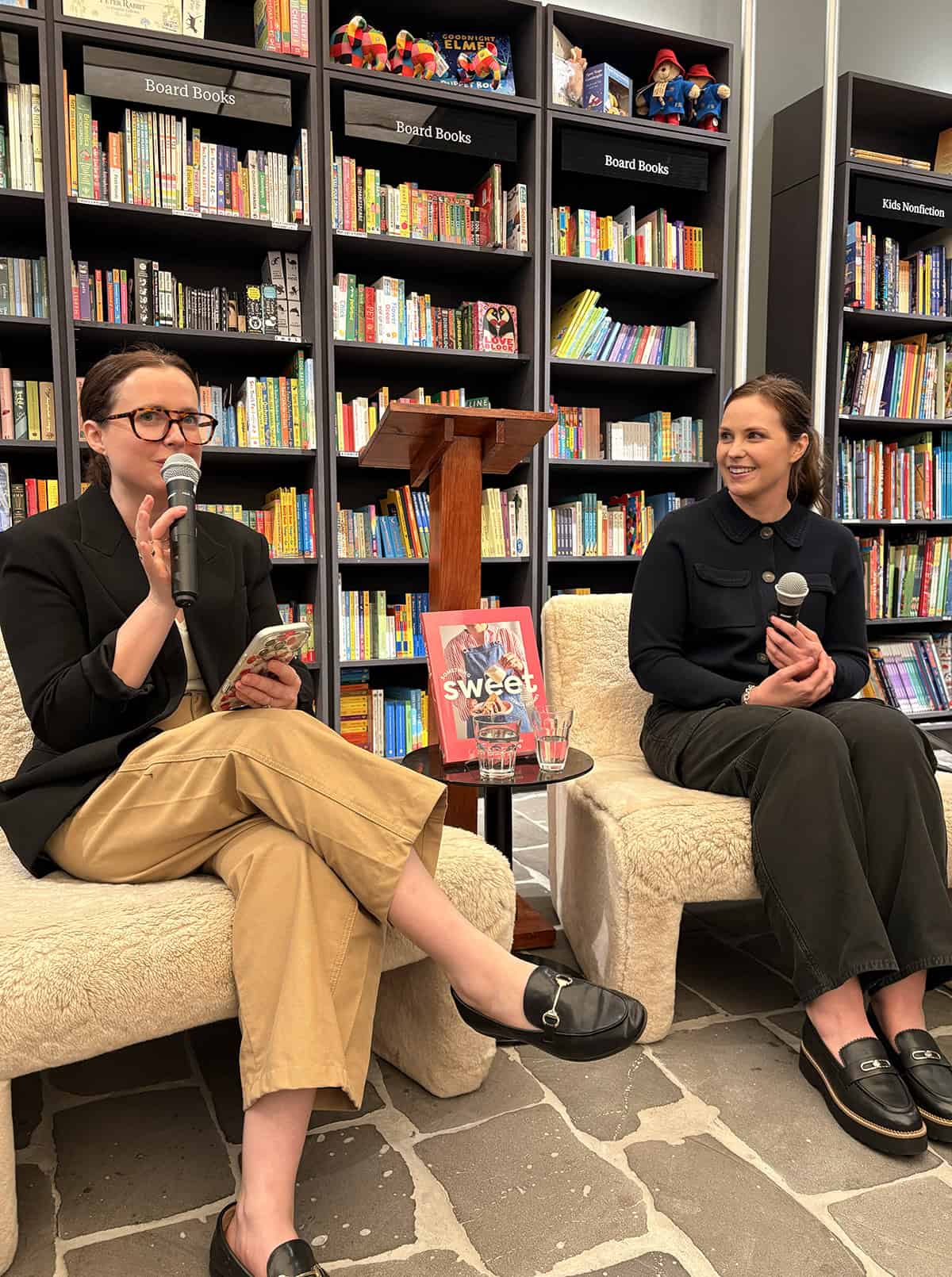 Jessica Holmes and Emelia Jackson at the Something Sweet book launch.
